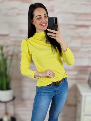 Puffos ujjú, bordázott anyagú, díszgombos felső XS-S-M