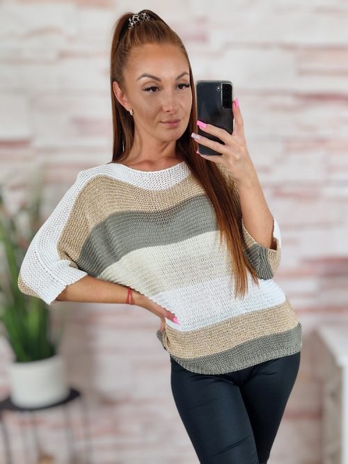 Ezüstszálas, denevér ujjú, vékony kötött felső S-M-L