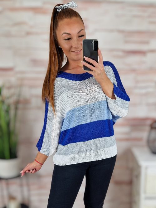 Ezüstszálas, denevér ujjú, vékony kötött felső S-M-L