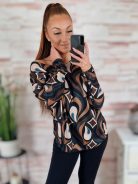Mintás, denevér ujjú, hosszú ujjú felső L-XL
