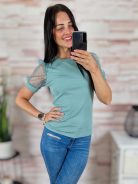 Pöttyös, tüllös és rövid ujjú, bordázott anyagú felső XS-S-M