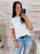 Pöttyös, tüllös és rövid ujjú, bordázott anyagú felső XS-S-M