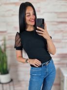 Pöttyös, tüllös és rövid ujjú, bordázott anyagú felső XS-S-M