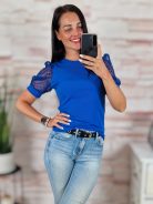 Pöttyös, tüllös és rövid ujjú, bordázott anyagú felső XS-S-M