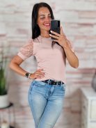 Pöttyös, tüllös és rövid ujjú, bordázott anyagú felső XS-S-M