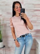 Pöttyös, tüllös és rövid ujjú, bordázott anyagú felső XS-S-M