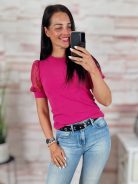 Pöttyös, tüllös és rövid ujjú, bordázott anyagú felső XS-S-M