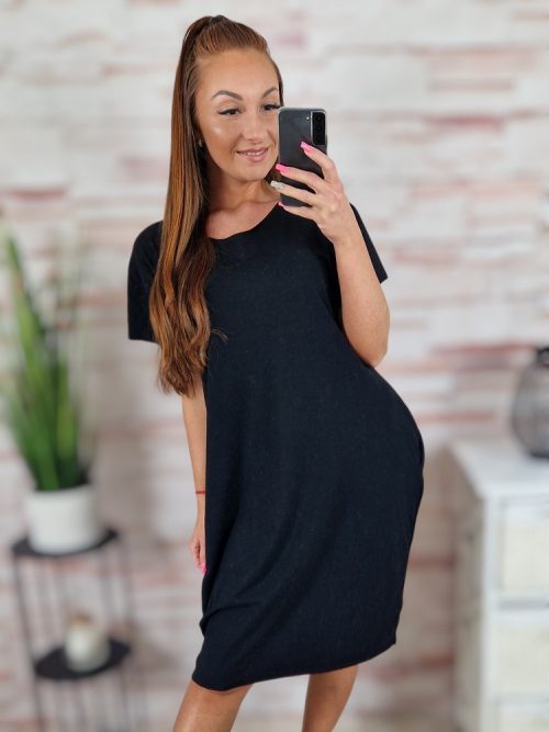 Zsebes, lézervágott, rövid ujjú, pamut ruha XL-XXL