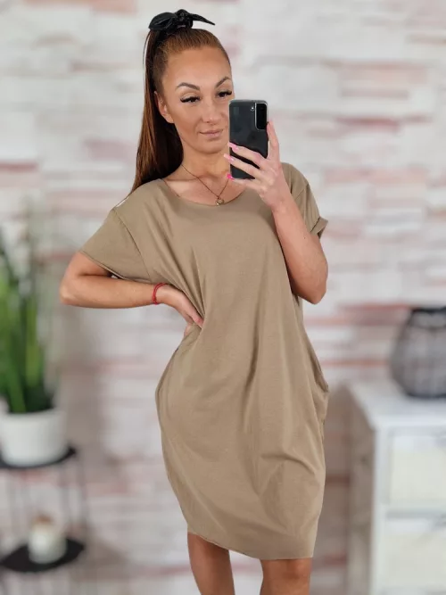 Zsebes, lézervágott, rövid ujjú, pamut ruha XL-XXL