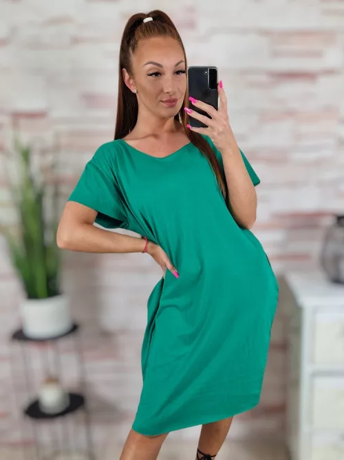 Zsebes, lézervágott, rövid ujjú, pamut ruha XL-XXL