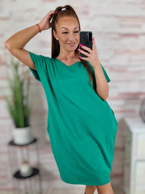 Zsebes, lézervágott, rövid ujjú, pamut ruha XL-XXL