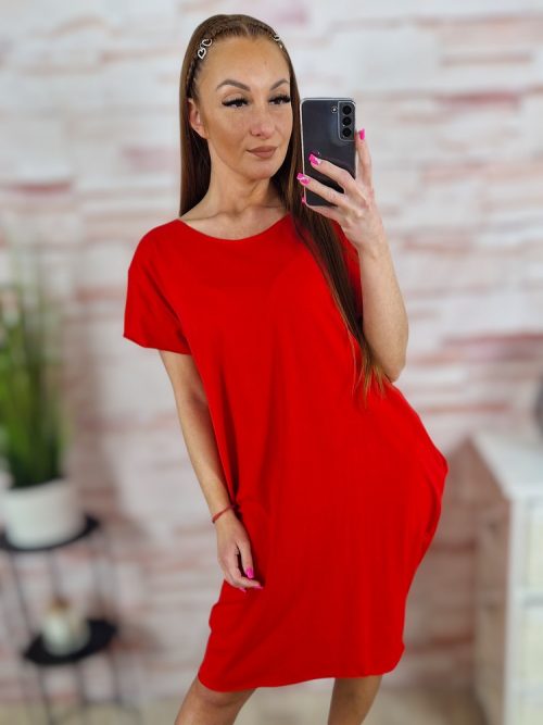 Zsebes, lézervágott, rövid ujjú, pamut ruha XL-XXL