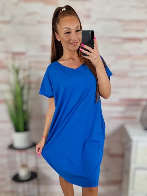 Zsebes, lézervágott, rövid ujjú, pamut ruha XL-XXL