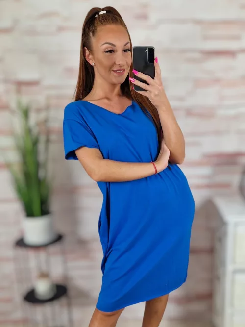 Zsebes, lézervágott, rövid ujjú, pamut ruha XL-XXL