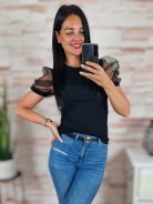 Tüllös és rövid ujjú, bordázott anyagú felső XS-S-M