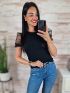 Tüllös és rövid ujjú, bordázott anyagú felső XS-S-M