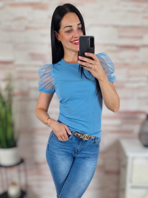 Tüllös és rövid ujjú, bordázott anyagú felső XS-S-M