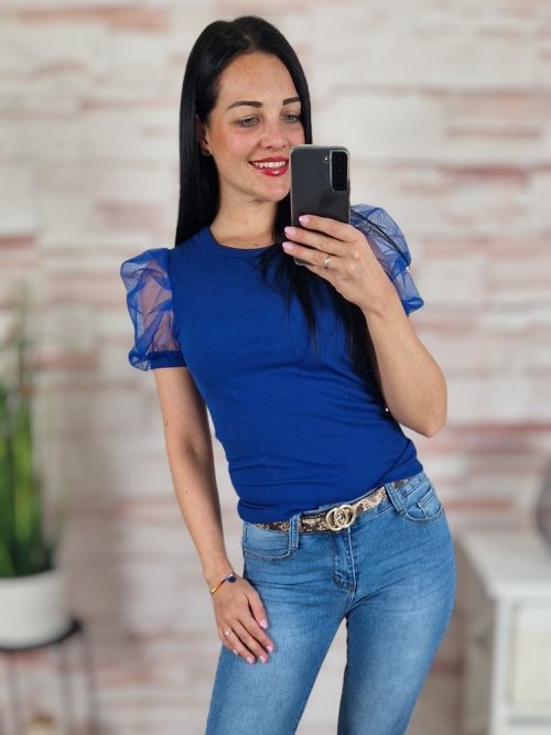 Tüllös és rövid ujjú, bordázott anyagú felső XS-S-M