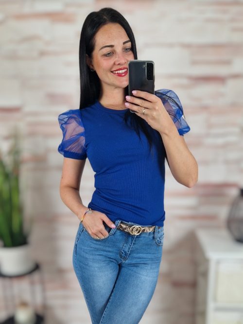 Tüllös és rövid ujjú, bordázott anyagú felső XS-S-M