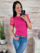 Tüllös és rövid ujjú, bordázott anyagú felső XS-S-M