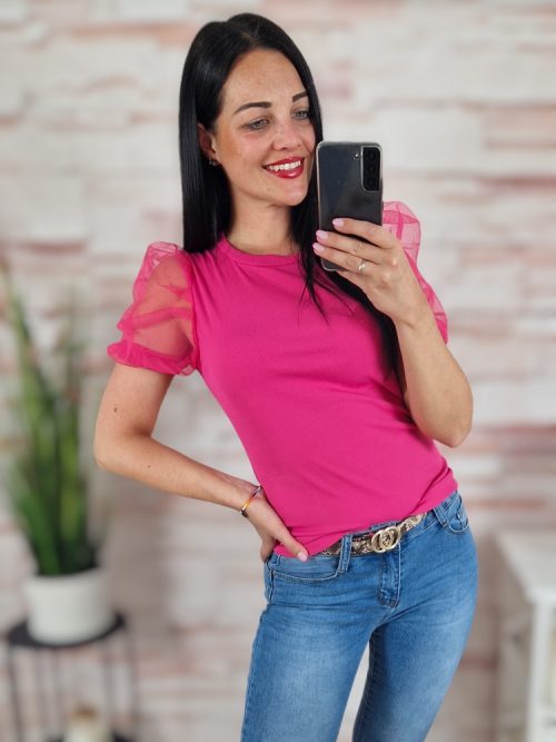 Tüllös és rövid ujjú, bordázott anyagú felső XS-S-M