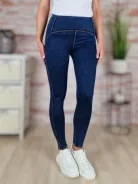 Alakformáló, sötétkék farmer leggings S-XL-ig