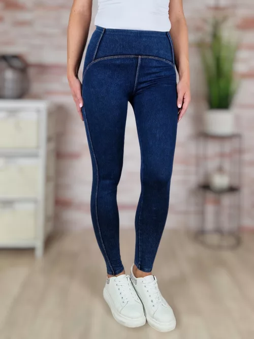 Alakformáló, sötétkék farmer leggings S-XL-ig
