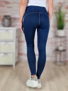 Alakformáló, sötétkék farmer leggings S-XL-ig