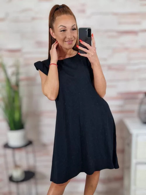 Pillangó ujjú, A vonalú, fekete pamut ruha S-M-L