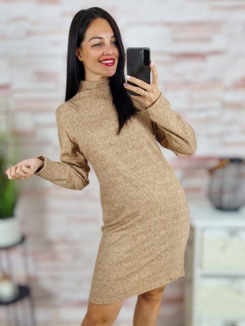 Magasított nyakú, bordázott és gépi kötött anyagú ruha S-M-L