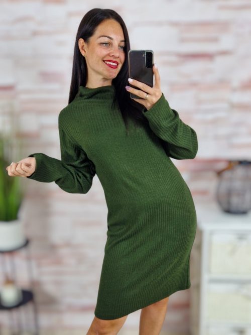 Magasított nyakú, bordázott és gépi kötött anyagú ruha S-M-L