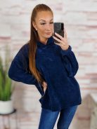 Kapucnis, hátul hosszított, bársonyos anyagú pulóver L-XL