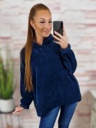 Kapucnis, hátul hosszított, bársonyos anyagú pulóver L-XL