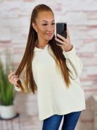 Kapucnis, hátul hosszított, bársonyos anyagú pulóver L-XL