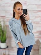 Kapucnis, hátul hosszított, bársonyos anyagú pulóver L-XL