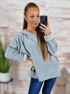 Kapucnis, hátul hosszított, bársonyos anyagú pulóver L-XL