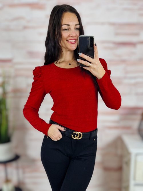 Puffos és hosszú ujjú, lurex anyagú felső S-M