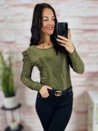 Puffos és hosszú ujjú, lurex anyagú felső S-M