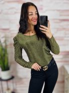 Puffos és hosszú ujjú, lurex anyagú felső S-M