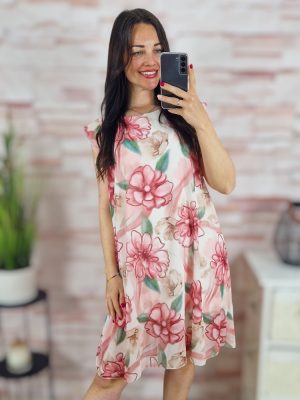 Pliszírozott pillangó ujjú, a vonalú, muszlin ruha S-M