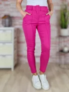 Széles öves, zsebes, magas derekú, pink nadrág S-L-ig