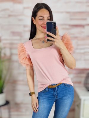 Tüllös és rövid ujjú, viszkóz anyagú felső S-M