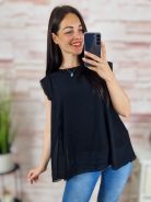 Pliszírozott pillangó ujjú, a vonalú, muszlin felső M-L