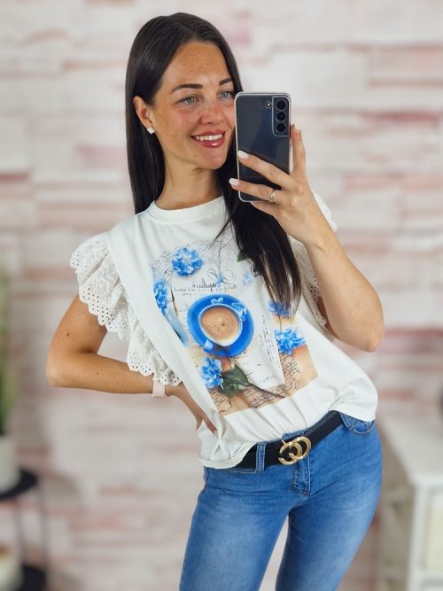 Mintás, madeira csipkés, ujjatlan felső S-M