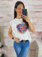 Mintás, madeira csipkés, ujjatlan felső S-M