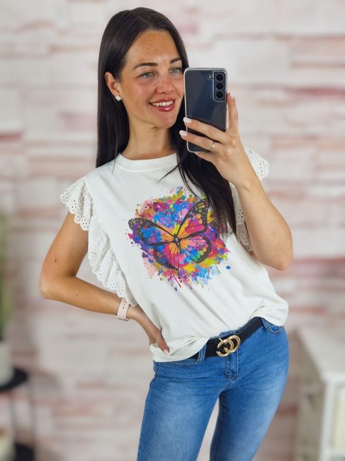 Mintás, madeira csipkés, ujjatlan felső S-M