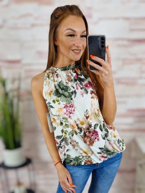 Mintás, pántos, hidegselyem anyagú felső S-M-L