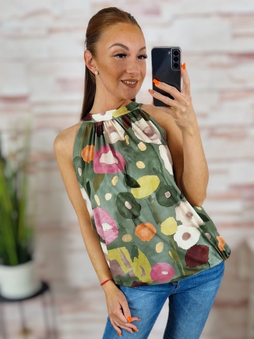 Mintás, pántos, hidegselyem anyagú felső S-M-L