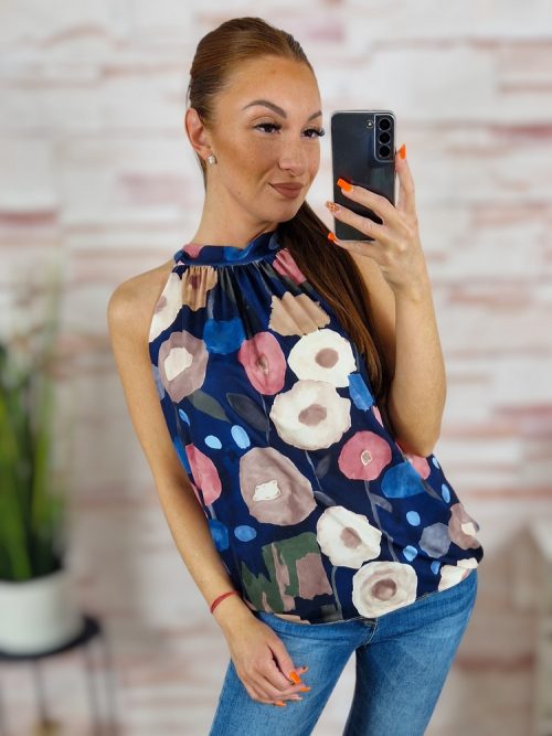 Mintás, pántos, hidegselyem anyagú felső S-M-L
