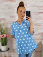 Pöttyös, roll-up ujjú, len anyagú felső L-XL